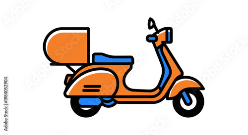 Orange scooter with blue seat.