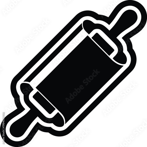 rolling pin cylindrical roller with tapered hand silhouette vector illustration on transparent background