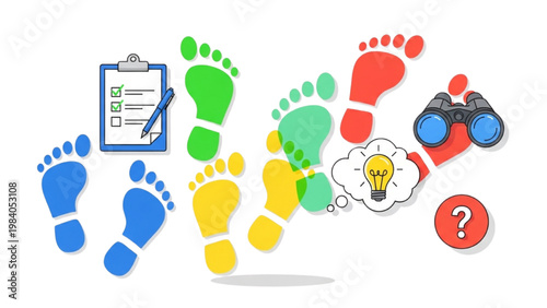 Gemba Walk Lean Management Icon Set, Workplace Observation and Inspection Symbols, Colorful Vector Icons for Industrial Leadership and Process Audit