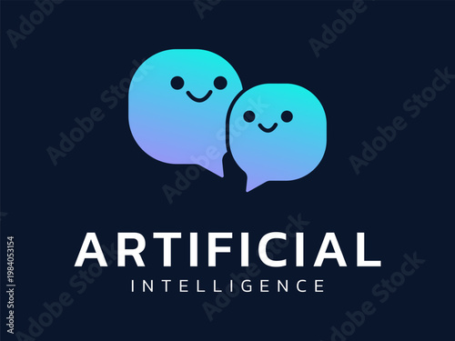 Artificial intelligence Live chat bot assistant with cute face chat box support logo vector illustration design concept. AI Chatbot logotype for ui, advance technology, Online Support, automation.