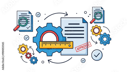 Process Standardization Icon Set, Business Rules and Quality Compliance Symbols, Colorful Vector Icons for Operational Excellence and Lean Management