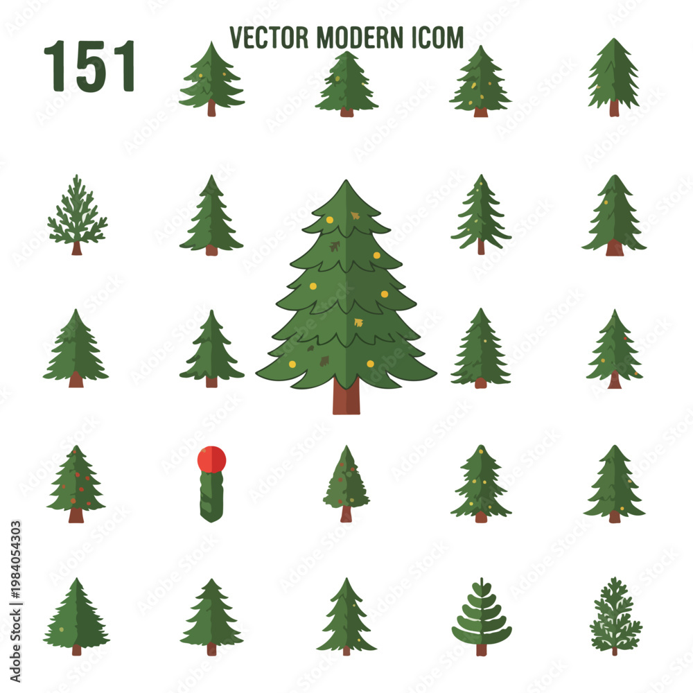Obraz premium A collection of 20 various cartoon pine trees