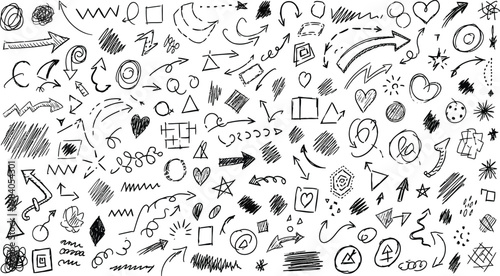 Chaotic doodle collection a dense arrangement of hand drawn sketches and abstract elements