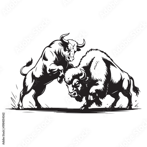 Fighting Bulls Power Strength Animal Illustration Vector