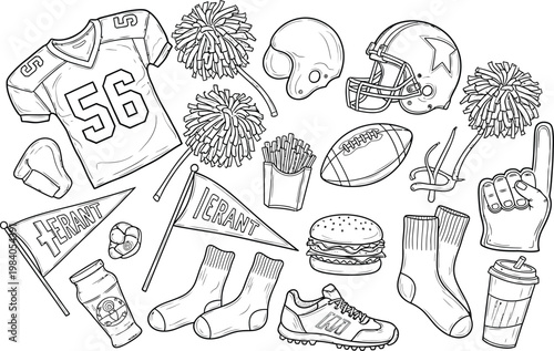 Sketch of american football fanaticism a collage of game day essentials and symbols