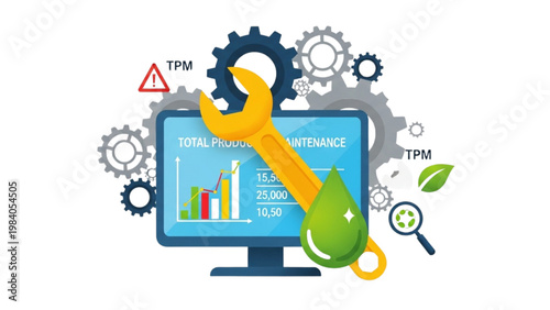 Total Productive Maintenance TPM Icon Set, Industrial Machine Repair Symbols, Colorful Vector Icons for Factory Maintenance and Lean Manufacturing