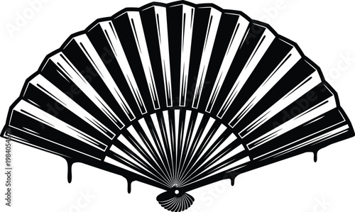 Vintage engraving of a hand fan a detailed black and white illustration