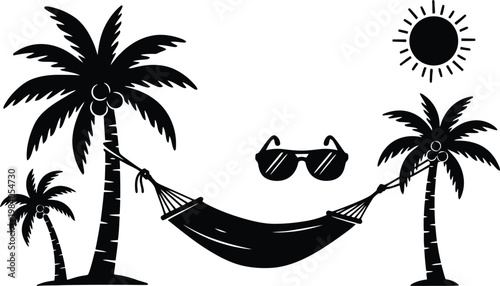 Tropical paradise sketch a relaxing scene with palm trees hammock and sunglasses
