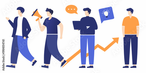 Business growth concept with people ideas and upward trending chart