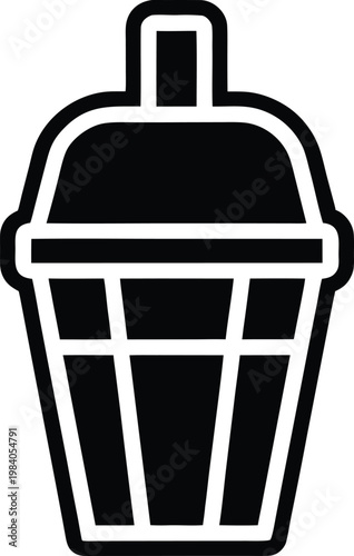 cocktail shaker conical top and metal body stra silhouette vector illustration on transparent background