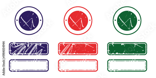 Rubber Stamp Set, Round and Rectangle Grunge Frames with Vintage Texture and Empty Space, Retro Natural Style Vector Elements for Labels, Badges and Organic Branding Design