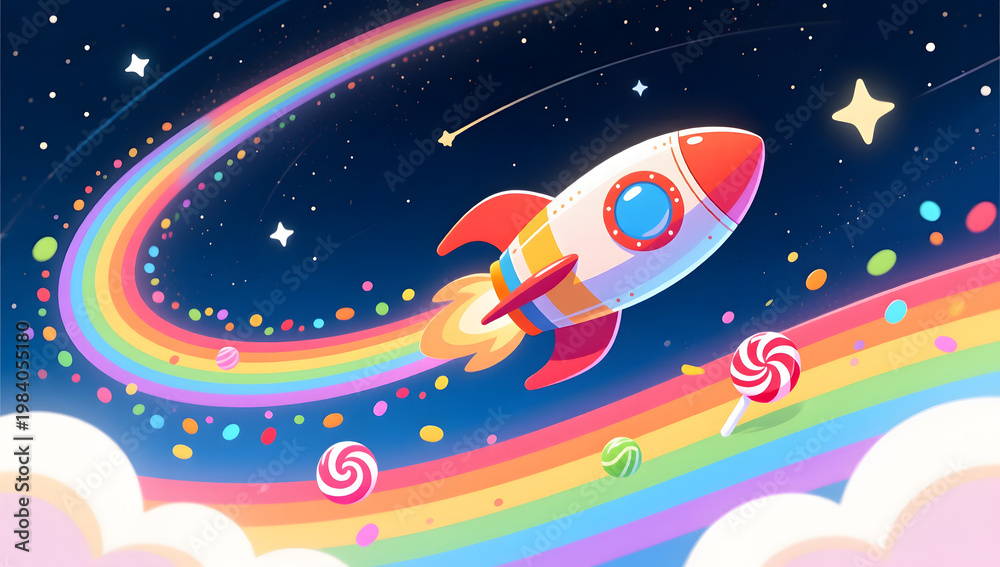 Naklejka premium Children's Day candy rocket for fantasy dreams
