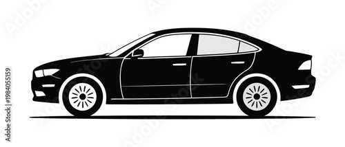 Sedan Car Silhouette Vector, Modern Family Vehicle Black Icon, Urban Transportation Automobile Design on White Background