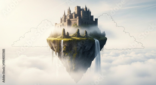 Clouds over a city skyline at sunset with silhouettes of buildings, castles and towers in a European urban landscape