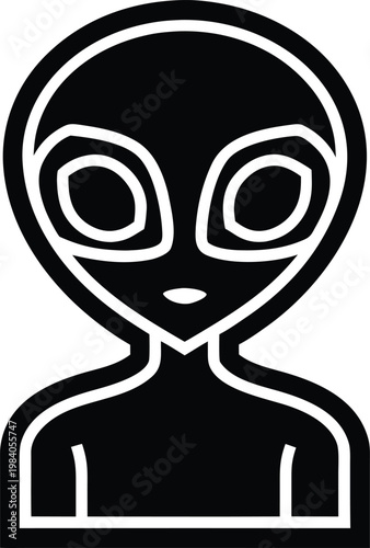 alien classic large headed figure with eyes no silhouette vector illustration on transparent background