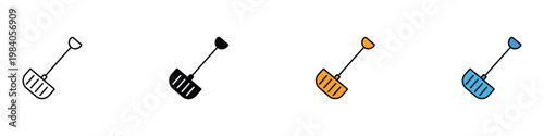 Garden rake or snow shovel icon set for seasonal outdoor maintenance. Minimalist collection of landscaping and yard work cleaning tool symbols. Vector Illustration.