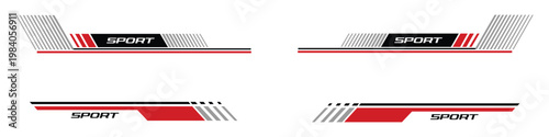 Modern sport racing stripes for automotive vinyl decals and car styling. Geometric speed graphic kit with red and black accents for vehicle body wrap and tuning. Vector Illustration.