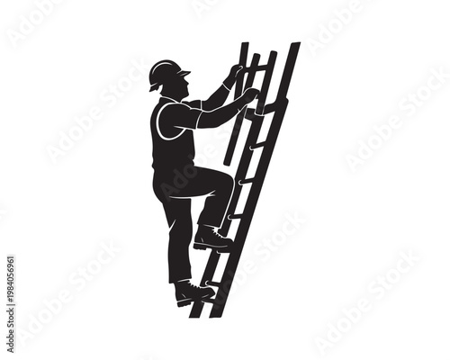 construction worker silhouette, worker climbing ladder vector, ladder climbing silhouette, builder on ladder vector illustration, construction laborer ladder silhouette, industrial worker climbing lad