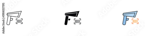 Handheld barcode scanner icon set with laser scanning and code detection symbols. Retail point of sale and inventory management tools. Vector Illustration.