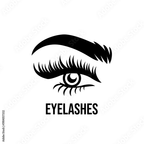 Elegant Eye with Long Eyelashes and Eyebrow Vector Logo Illustration