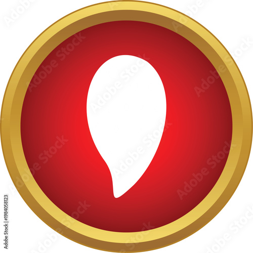 White speech balloon symbol on a glossy red button with a gold rim