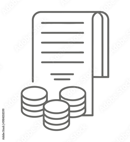 Vector of a scroll and coins representing finance and documentation