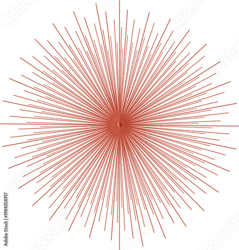 Red starburst design with lines radiating from center