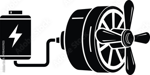 Geometric battery and electric motor with propeller bold industrial energy system vector iconGeometric battery and electric motor with propeller bold industrial energy system vector icon