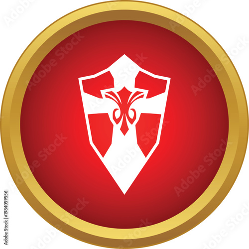 Heraldic shield emblem with a cross and fleur de lis in a red circle