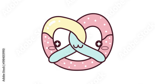 Cartoon pretzel with happy face expression.