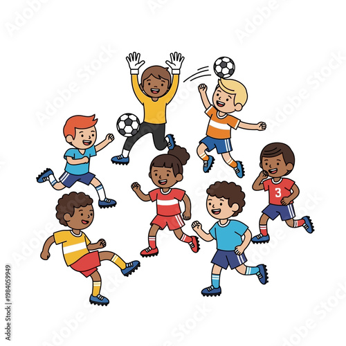 Children Playing Football Together Outdoors.