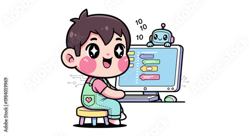 Child Interacting with Computer Robot.