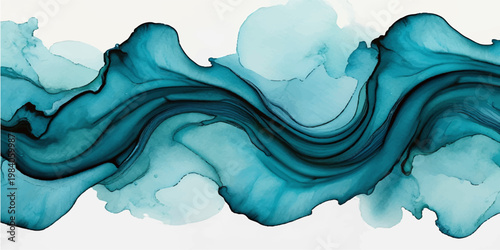 An abstract blue watercolor background features a splash of liquid silk texture and crystal patterns, blending nature and art into a beautiful fabric design