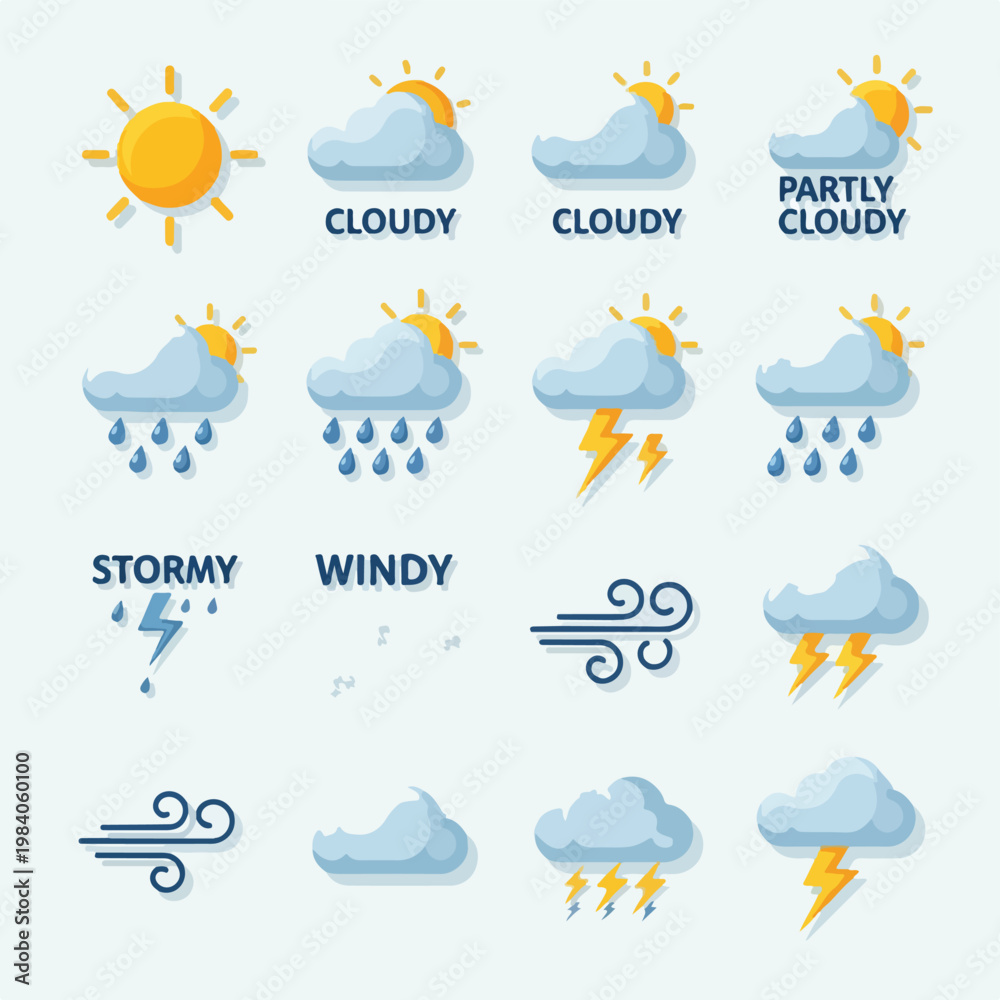 Obraz premium Weather Forecast Icon Set Graphic.