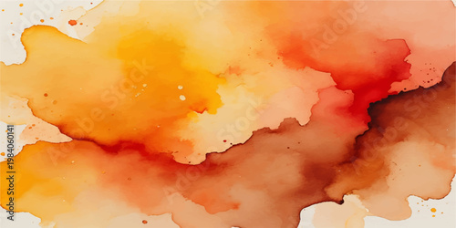 Abstract grunge watercolor background vector featuring a vintage paper texture with painted blue sky clouds and hot orange fire flames in an artistic nature illustration
