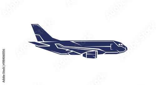 Dark Blue Airplane Side View Illustration.