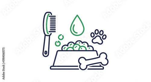 Dog Food Bowl with Bone and Brush.