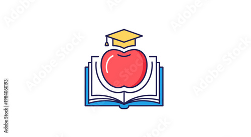 Education Symbol With Apple And Book.