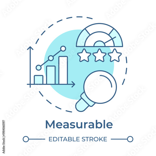 Measurable soft blue concept icon. Goal setting, Performance evaluation, statistical metrics. Round shape line illustration. Abstract idea. Graphic design. Easy to use in presentation, brochure