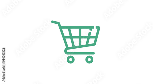 Green shopping cart icon on white.