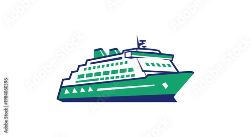 Large Green Cruise Ship Vessel.