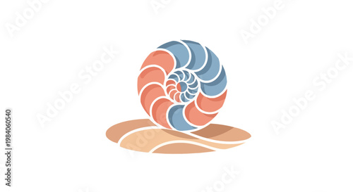 Nautilus Shell Spiral Fossil Illustration.