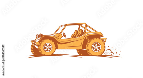 Orange dune buggy vehicle offroad.
