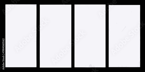 Five vertical white rectangles against a solid black background