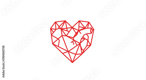 Red geometric heart shape symbol.