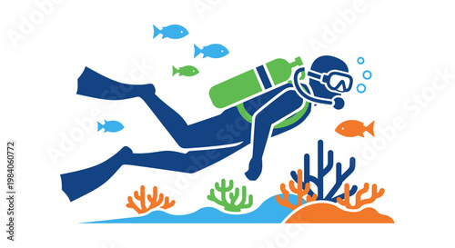 Scuba diver in deep sea ocean.