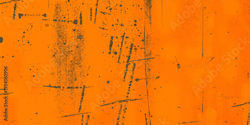 Weathered grunge backdrop featuring a rough yellow concrete wall texture and dirty vintage metal surface with rusty pattern and old brown paint