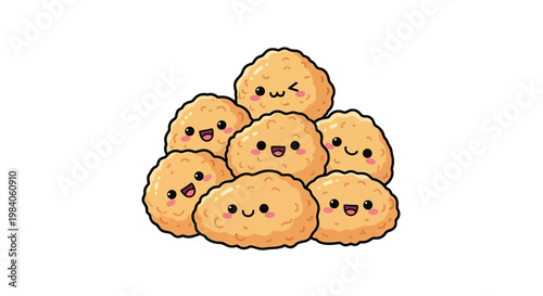 Smiling cartoon potatoes with faces.