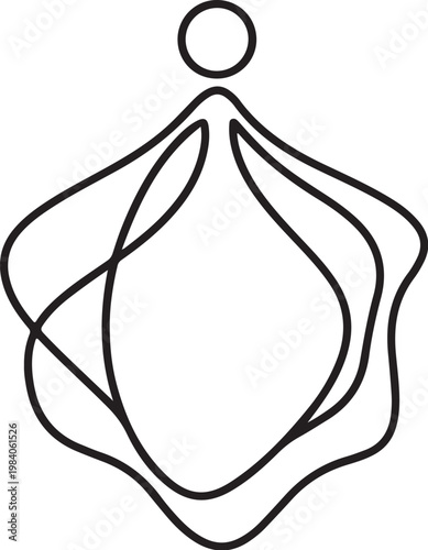Abstract black line art, minimalist meditation symbol, yoga icon, spiritual vector design