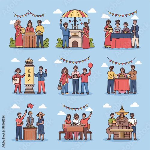 People Celebrating Festival With Traditions.